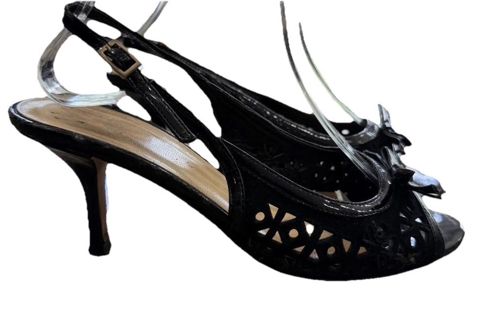 Kate Spade New York Women's 6.5 Black Leather Peep Toe Slingback Y2K Italy